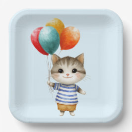 誕生日バルーンの子猫 | かわいいパーティーのお祝い ペーパープレート