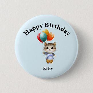 誕生日バルーンの子猫 | かわいいパーティーのお祝い 缶バッジ