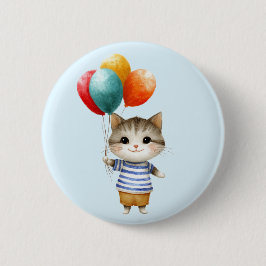 誕生日バルーンの子猫 | かわいいパーティーのお祝い 缶バッジ