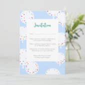 誕生日バルーンの青い招待状 招待状 (スタンド正面)