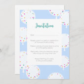 誕生日バルーンの青い招待状 招待状 (正面/裏面)