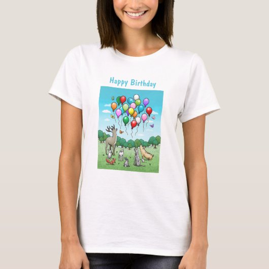 誕生日バルーンを持つ動物たち Tシャツ (正面)