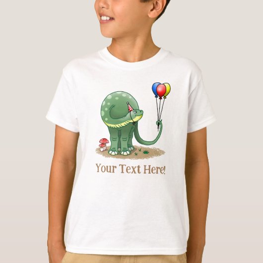 誕生日バルーンを持つ素敵な恐竜 Tシャツ (正面)