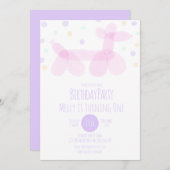 誕生日バルーンアニマルズパープルピンクパステル 招待状 (正面/裏面)