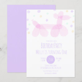 誕生日バルーンアニマルズパープルピンクパステル 招待状