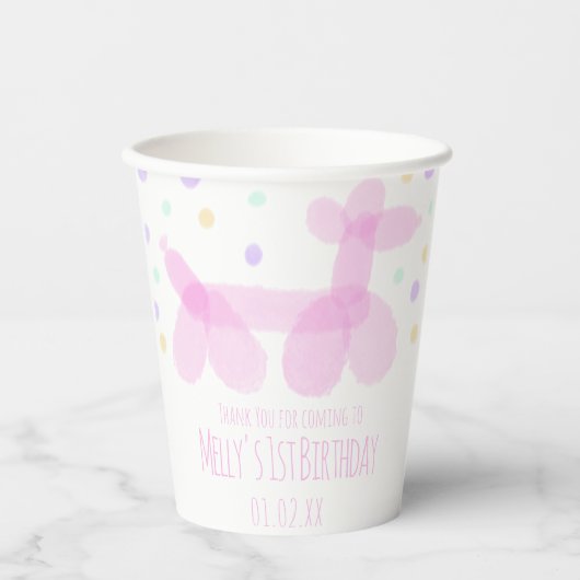 誕生日バルーンアニマルズピンクパステルパーティー 紙コップ (正面)