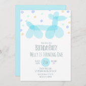 誕生日バルーンアニマルズブルーパステル招待状 招待状 (正面/裏面)