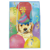 誕生日バルーンイエロー・ラブラドール・レトリーバー ミディアムペーパーバッグ (正面)