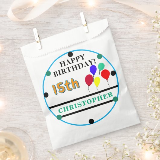 誕生日バルーンオレンジ色のグリーン名 フェイバーバッグ (クリップ留めされた状態)