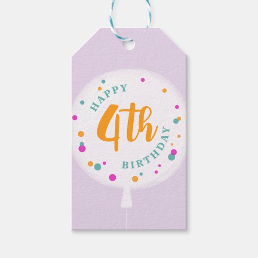 誕生日バルーンカスタマイズ可能なギフトラベル薄紫 ギフトタグ (正面)