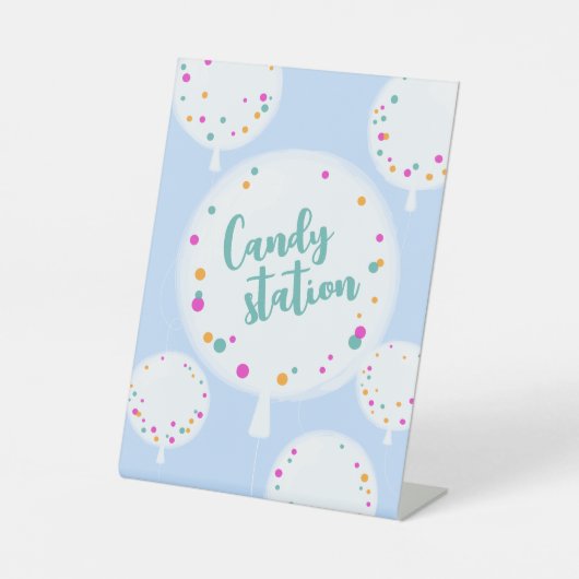 誕生日バルーンカスタマイズ可能なペデスタル記号ブルー 台座サイン (正面)