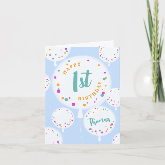 誕生日バルーンカスタマイズ可能な誕生日カードブルー カード (正面)