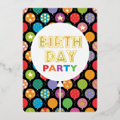 誕生日バルーンカスタムのフォト名 箔招待状 (正面)