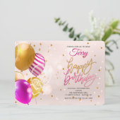 誕生日バルーンピンク招待状 招待状 (スタンド正面)