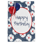 誕生日バルーンフローラデニム中抱き枕 ミディアムペーパーバッグ (正面)