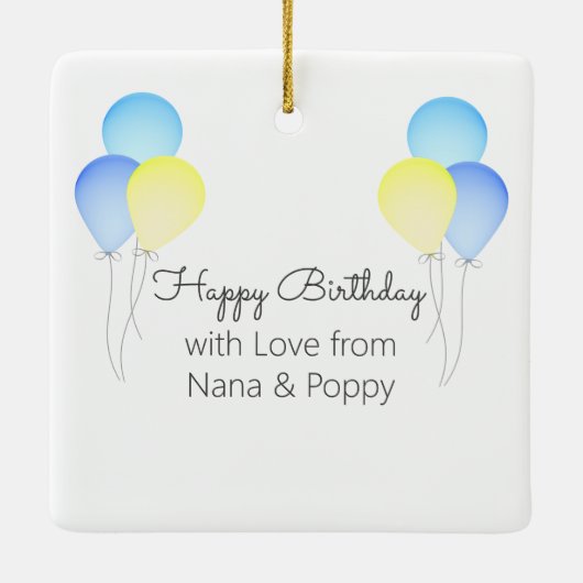 誕生日バルーンベビーの写真との最初の誕生日 セラミックオーナメント (裏面)