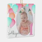 誕生日バルーンベビーの写真との最初の誕生日 セラミックオーナメント (右)