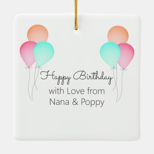 誕生日バルーンベビーの写真との最初の誕生日 セラミックオーナメント (裏面)