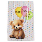 誕生日バルーン付きパーティー熊 ミディアムペーパーバッグ (正面)