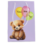 誕生日バルーン付きパーティー熊 ミディアムペーパーバッグ (正面)