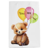 誕生日バルーン付きパーティー熊 ミディアムペーパーバッグ (正面)
