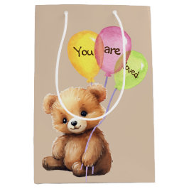 誕生日バルーン付きパーティー熊 ミディアムペーパーバッグ
