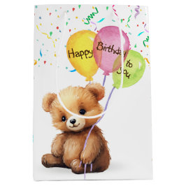 誕生日バルーン付きパーティー熊 ミディアムペーパーバッグ