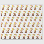 誕生日バルーン付きパーティー熊 ラッピングペーパー (フラット)