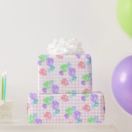 誕生日バルーン付きピンクジンガム ラッピングペーパー
