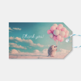 誕生日バルーン付き可愛いハリネズミ、カスタマイズ可能 ギフトタグ