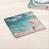 誕生日バルーン付き可愛いハリネズミ、カスタマイズ可能 スクエアペーパーコースター (アングル)