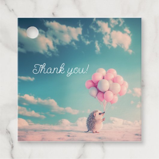 誕生日バルーン付き可愛いハリネズミ、カスタマイズ可能 フェイバータグ (正面)