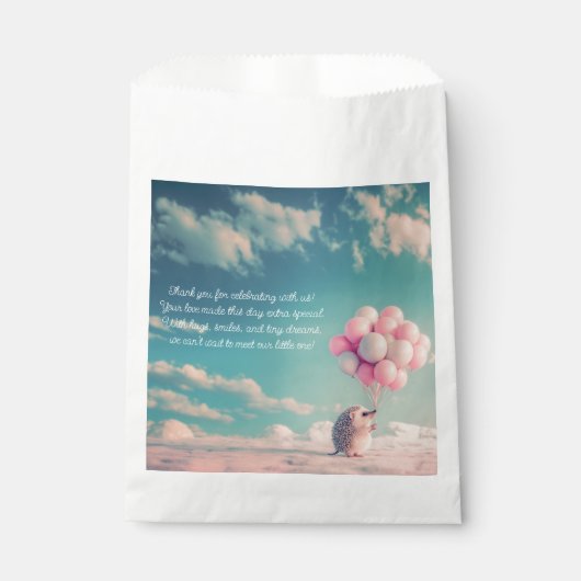 誕生日バルーン付き可愛いハリネズミ、カスタマイズ可能 フェイバーバッグ (正面)