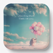 誕生日バルーン付き可愛いハリネズミ、カスタマイズ可能 ペーパープレート (正面)