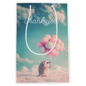 誕生日バルーン付き可愛いハリネズミ、カスタマイズ可能 ミディアムペーパーバッグ (正面)