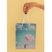 誕生日バルーン付き可愛いハリネズミ、カスタマイズ可能 ミディアムペーパーバッグ