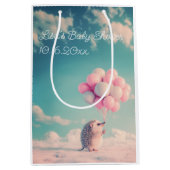 誕生日バルーン付き可愛いハリネズミ、カスタマイズ可能 ミディアムペーパーバッグ (正面)