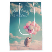 誕生日バルーン付き可愛いハリネズミ、カスタマイズ可能 ミディアムペーパーバッグ (裏面)