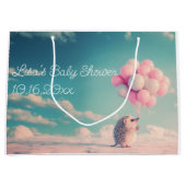 誕生日バルーン付き可愛いハリネズミ、カスタマイズ可能 ラージペーパーバッグ (正面)