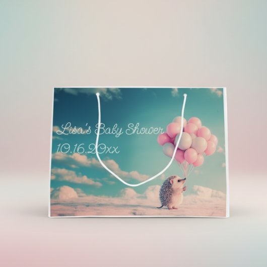 誕生日バルーン付き可愛いハリネズミ、カスタマイズ可能 ラージペーパーバッグ