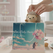 誕生日バルーン付き可愛いハリネズミ、カスタマイズ可能 ラージペーパーバッグ