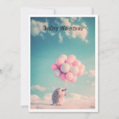 誕生日バルーン付き可愛いハリネズミ、カスタマイズ可能 招待状 (正面)