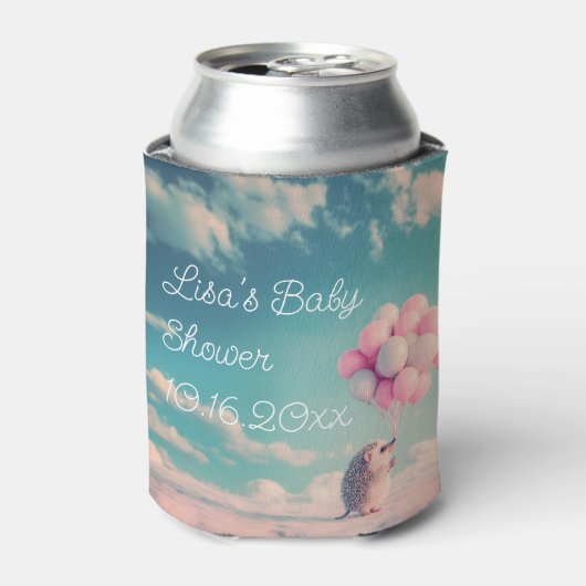誕生日バルーン付き可愛いハリネズミ、カスタマイズ可能 缶クーラー (缶正面)