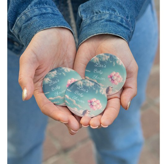 誕生日バルーン付き可愛いハリネズミ、カスタマイズ可能 缶バッジ