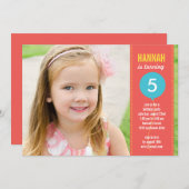 誕生日バルーン写真 誕生日招待状 - コーラル 招待状 (正面/裏面)