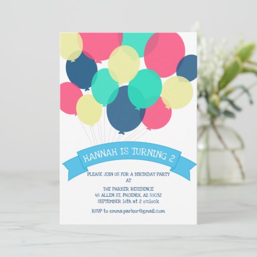 誕生日バルーン子のパーティの招待状 招待状 (スタンド正面)