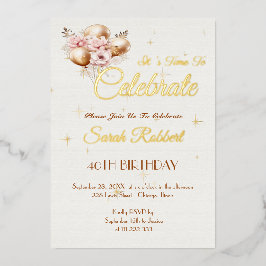 誕生日バルーン実在金ゴールド 箔招待状