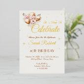 誕生日バルーン実在金ゴールド 箔招待状 (立ち正面)