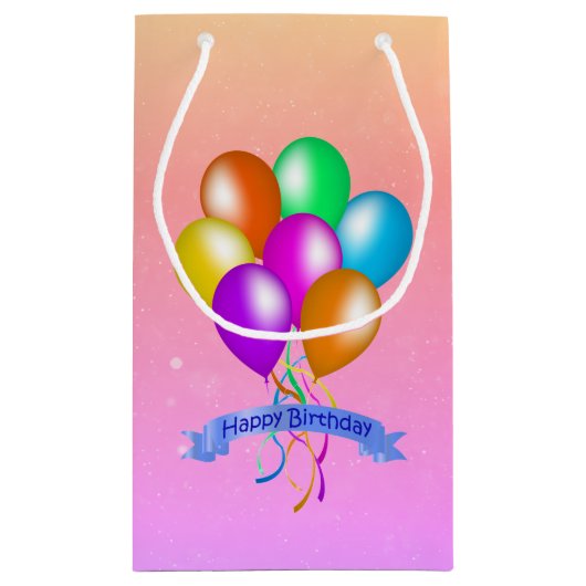 誕生日バルーン明るい色ストリーマーかわいらし スモールペーパーバッグ (裏面)