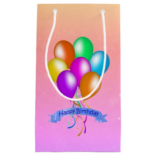 誕生日バルーン明るい色ストリーマーかわいらし スモールペーパーバッグ (正面)